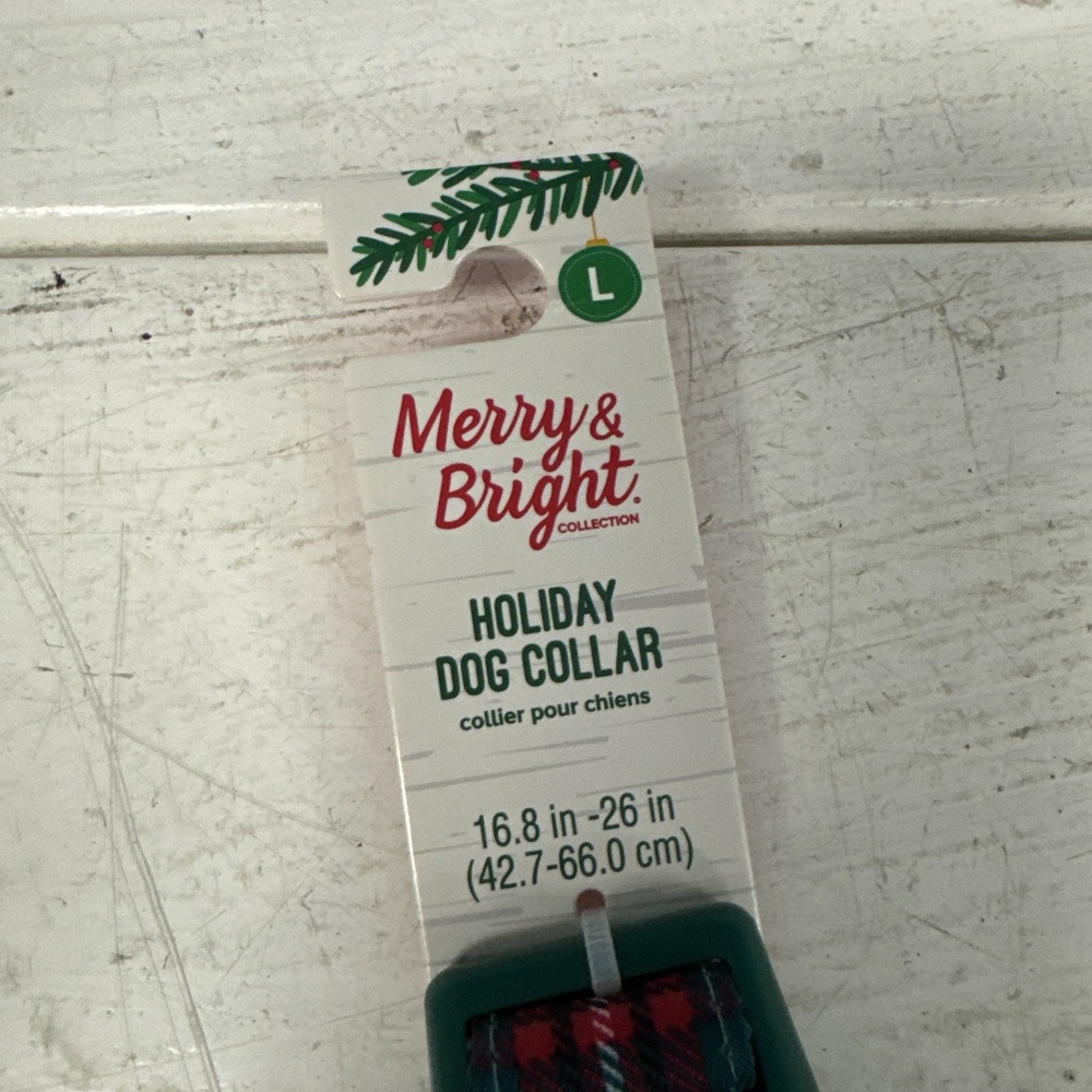 Marry Bright Holiday Dog Collar Red Green White Christmas PLAID Size L 16-26" - Picture 3 of 6